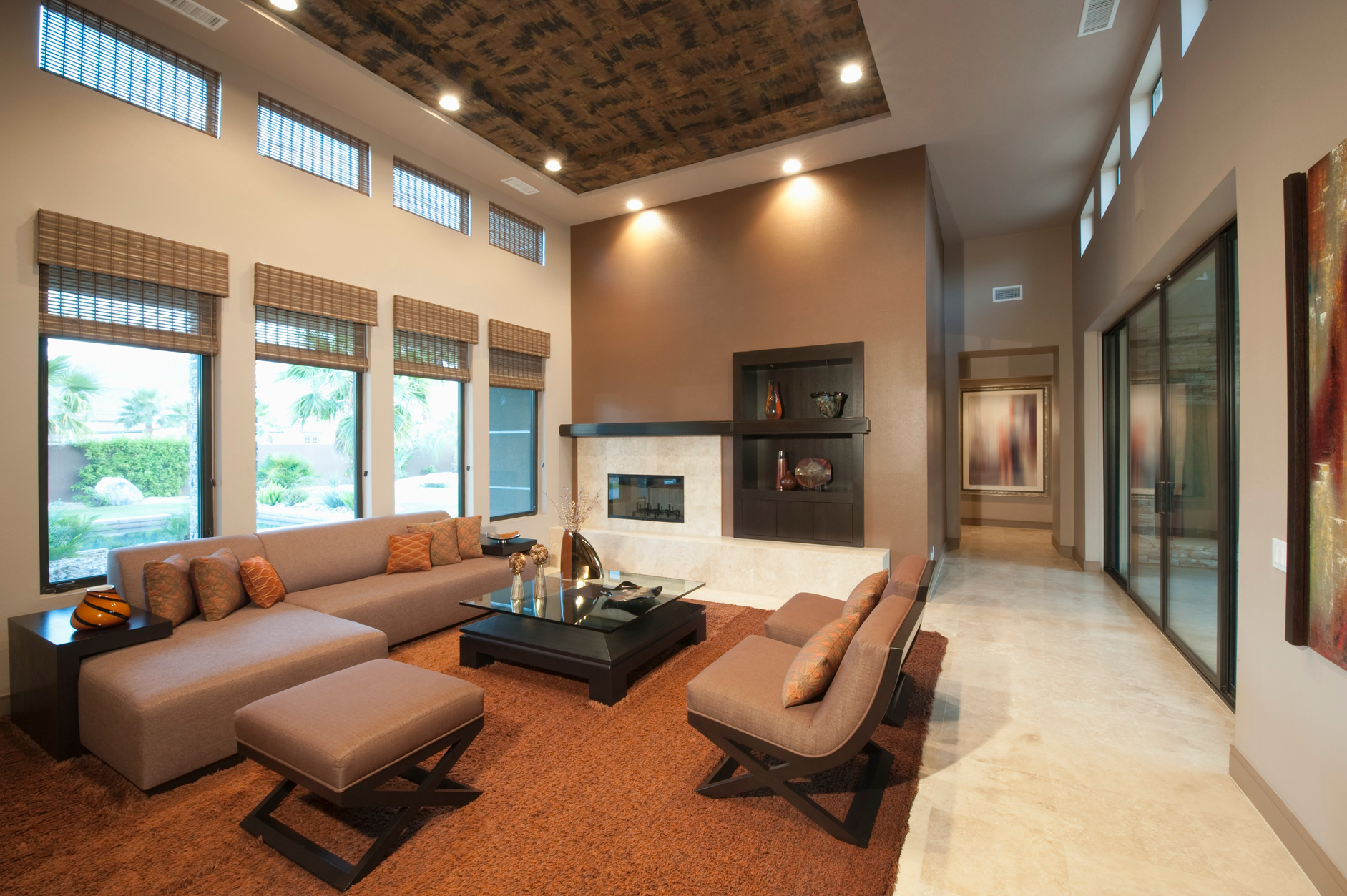 Spacious living room with double height ceiling